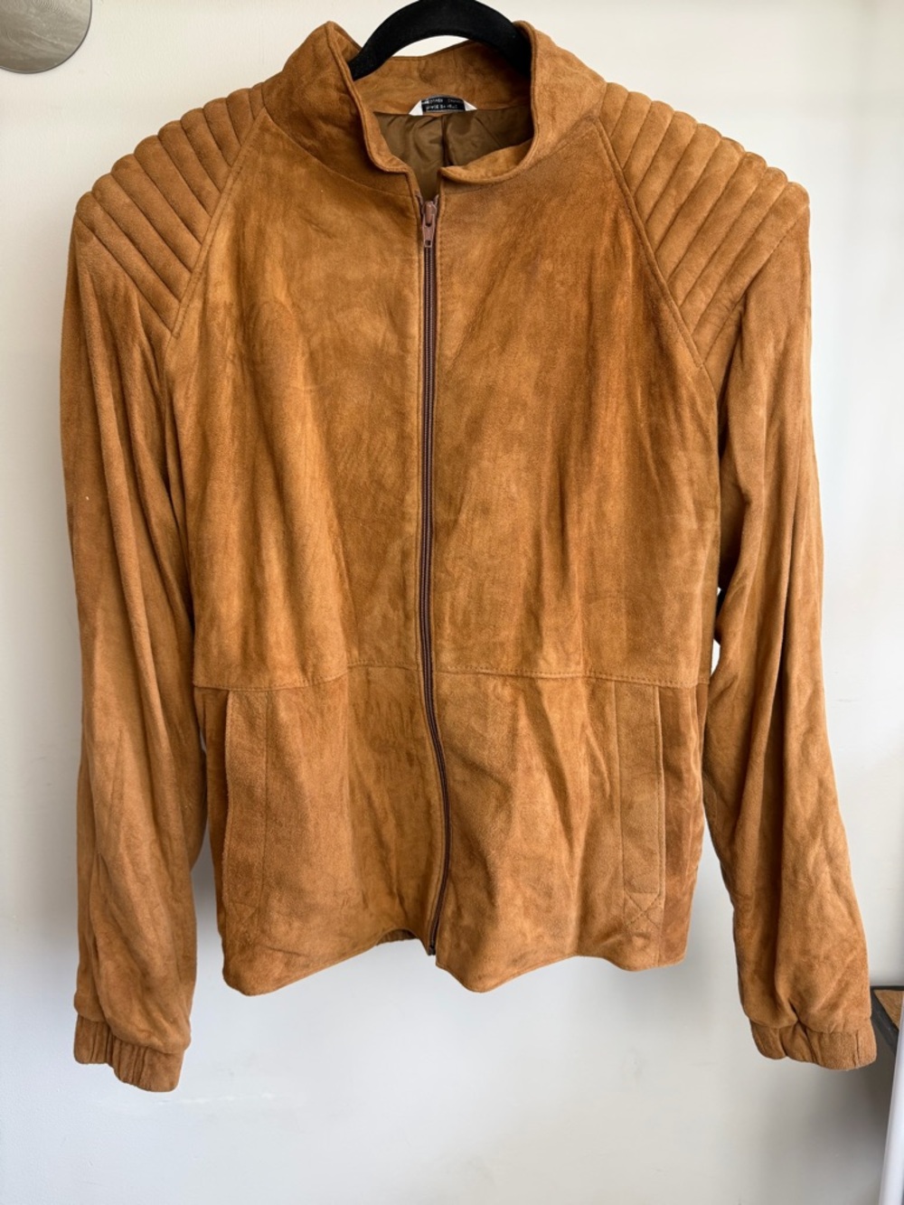 Vintage Leather Jacket Tan Moto Style Ribbed Shoulders Made in Canada